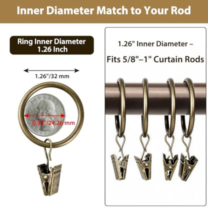 Antique Bronze Curtain Rod Set 16-30 Inches with No-Drill Adhesive Brackets and Rings