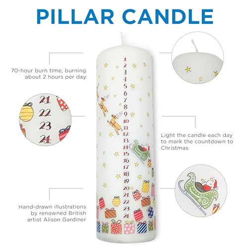 Santa's Sleigh Pillar Candle - Unscented, 70hr Burn, Holiday Decor Variation