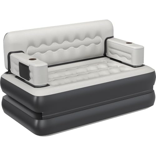Queen Size Air Sofa Bed Mattress with Headboard & Pump, Inflatable Couch for Home & Travel