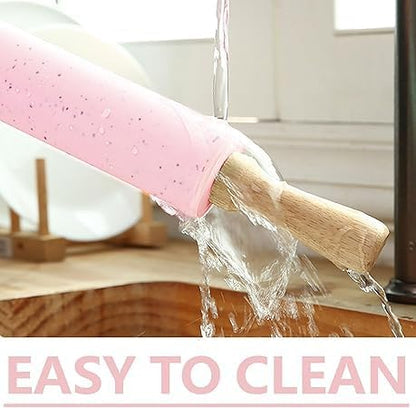 Skiennix Silicone Rolling Pin - 15-Inch Non-Stick Pastry Dough Roller with Wooden Handle | Ideal for Baking Cookies and Dumplings