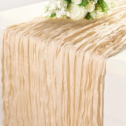 Thanksgiving Beige Cheesecloth Table Runner for Wedding & Holiday Decor - 1 Pack