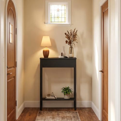Black Narrow Console Table with 2-Tier Storage - Entryway, Sofa or Bedroom