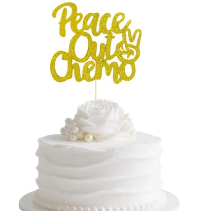 Gold Cake Topper Peace Out Chemo Cancer Survivor Celebration Decor