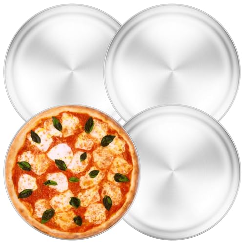 Yododo Pizza Pan, 13½ inch Stainless Steel Pizza Pan Set Large Pizza Oven Pans Tray for Baking Serving, Healthy & Heavy Duty, Dishwasher Safe & Easy Clean - 4 Piece