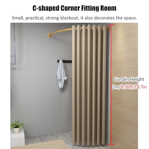 C Shaped Curtain Rod Set with Blackout Partition Curtain - Gold, 120cm