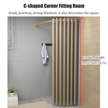 C Shaped Curtain Rod Set with Blackout Partition Curtain - Gold, 120cm