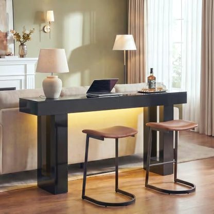 Black High Gloss 63-Inch Console Table with RGB LED Lights