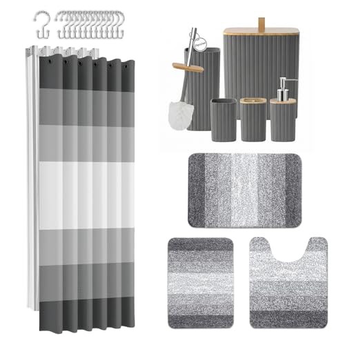 Britimes 23-Piece Bathroom Accessory Set with Waterproof Liner - Grey Ombre