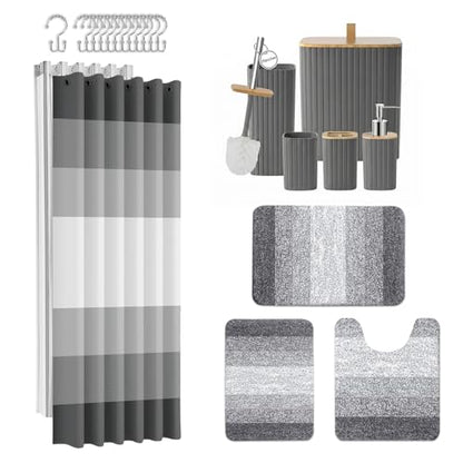 Britimes 23-Piece Bathroom Accessory Set with Waterproof Liner - Grey Ombre
