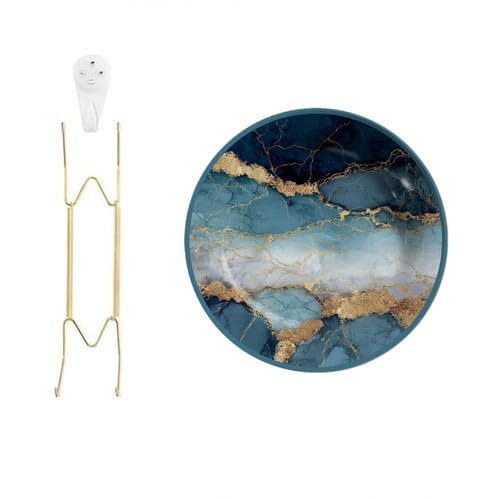 W1 Blue Gold Marble Agate Melamine Decorative Plate 10.6x10.6inch