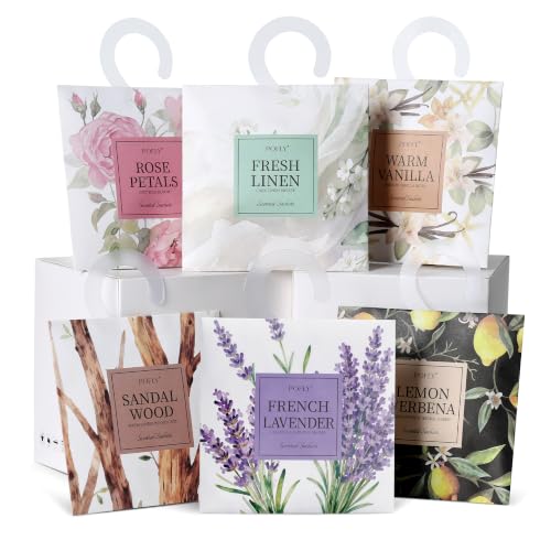 12 Pack Scented Sachets Assorted Fragrances for Small Spaces - Lavender, Vanilla, Lemon, Rose, Sandalwood, Linen - Double-Layer Leakproof Design