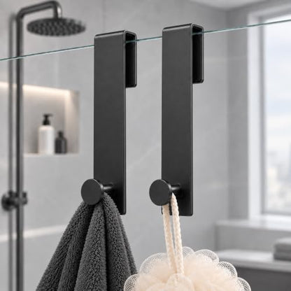Matte Black 7.5 Inch Shower Door Hooks for Frameless Glass Doors - 2 Pack