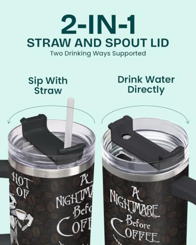 Skeleton 40oz Insulated Stainless Steel Tumbler with Lid - Nightmare Before Coffee Gift