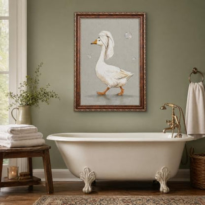 Black Cat and Woman Bathtub Wall Decor Framed 8x10in Goose Variation