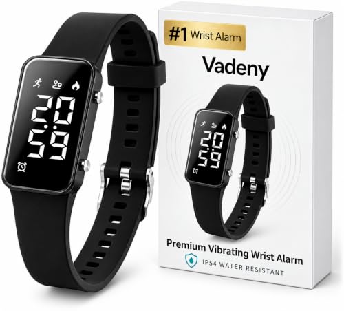 Vadeny Black Vibrating Alarm Wristband Silent Heavy Sleepers Teen Gift