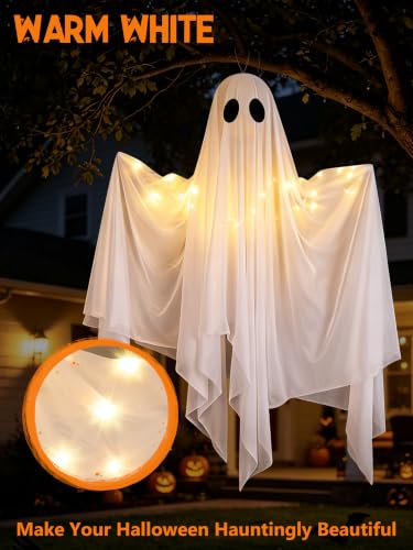 Halloween Ghost Decorations Outdoor Hanging Swing Ghost with LED Lights - 47 Inches, 2 Pack (Variation: Hanging-Ghosts)