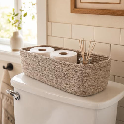 Oatmeal Toilet Paper Basket for Toilet Tank - Collapsible Reusable Storage - 1 Pack