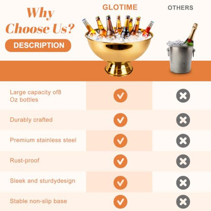 Large Champagne Bucket with Detachable Base - Gold, 13.5L Ice Cooler for Parties
