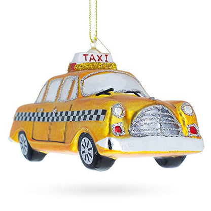Yellow Taxi Glass Ornament - Handcrafted Christmas Ball by BestPysanky