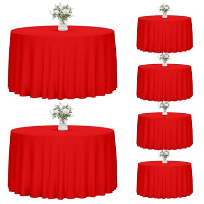Red Round Tablecloth 120 Inch - Polyester Cover for Dining & Party Events - 6 Pack