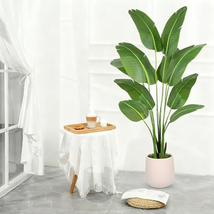 Bird of Paradise Artificial Plant 5ft Tall with White Planter - Fake Tropical Tree for Indoor Decor