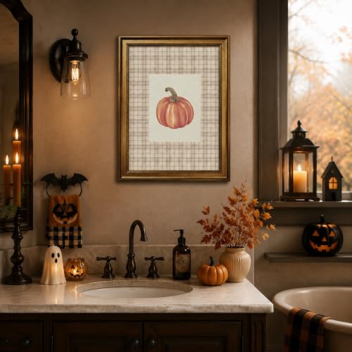 Watercolor Pumpkin Wall Art Prints with Retro Gold Frame - 8x10 Inch Fall Decor