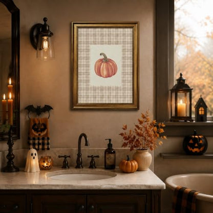 Watercolor Pumpkin Wall Art Prints with Retro Gold Frame - 8x10 Inch Fall Decor