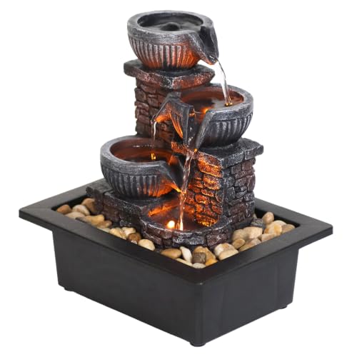 Tabletop Water Fountain with 3 Warm LED Lights, Soothing Water Flow for Relaxation
