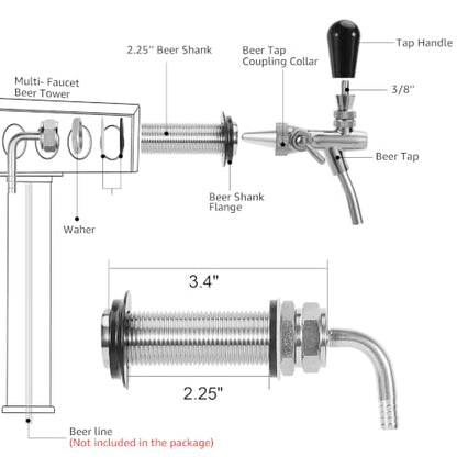Beer Faucet with 3 Inch Shank - Self-Closing Draft Beer Tap for Homebrew & Kegerator