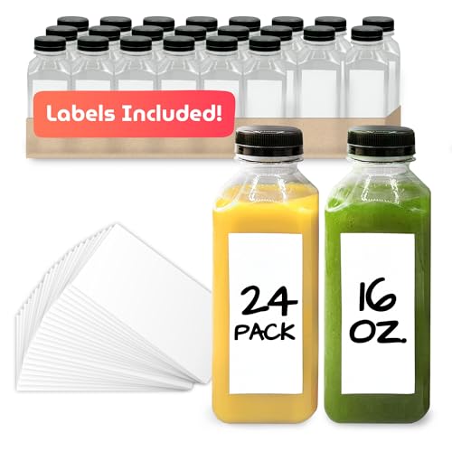 Reli 16oz Plastic Juice Bottles with Caps & Labels - Pack of 24