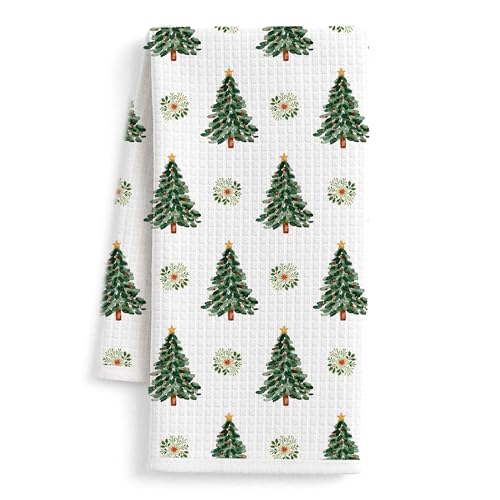 Christmas Tree Kitchen Towels - Farmhouse Holiday Wreath & Pine Design - 16x24 Inch - Variation of THIS listing