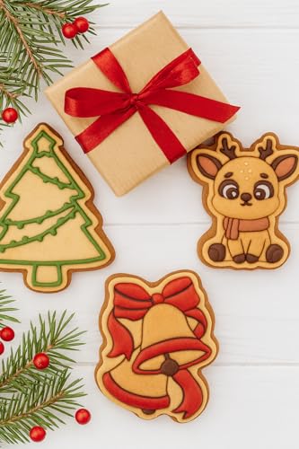 Christmas Cookie Cutters Set - 3D Raised Design Biscuit Molds with Santa Snowman Tree - Christmas C Variation