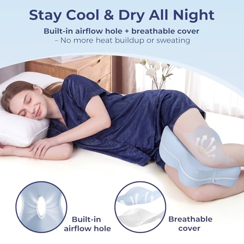Memory Foam Knee Pillow for Side Sleepers - Supports Hip Back & Knee Pain Relief