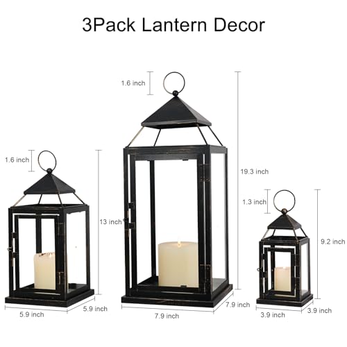 Vintage Bronze Outdoor & Indoor Lantern Set of 3 - 19”, 13”, 9” H - NEEDOMO