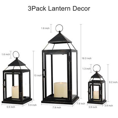 Vintage Bronze Outdoor & Indoor Lantern Set of 3 - 19”, 13”, 9” H - NEEDOMO