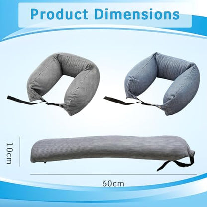 Travel Neck Pillow with Microbeads & Breathable Fabric - Blue Stripes
