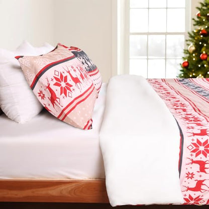 Christmas Stripe Polyester Duvet Cover Set Queen Size - Lightweight Breathable Bedding