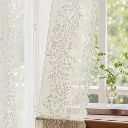Ivory Floral Sheer Lace Curtains - 2 Panels, 55W x 63L Inches
