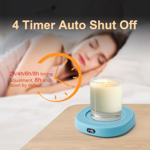 Blue Cat Mug Warmer Set for Desk with Heated Cup and Spoon
