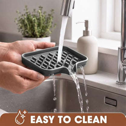Silicone Soap Dish with Drainage Holes - Gray 2-Pack, Non-Slip Bathroom & Kitchen Organizer