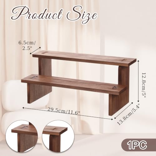 Wooden Display Riser Shelf 2-Tier Rustic Rectangle Stand 5x12x5.4 Inch