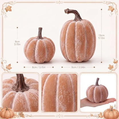 Artificial Resin Fall Pumpkin Decor Set - Terracotta Finish, 2 Pieces