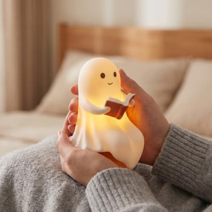 Cute Ghost Reading Book Halloween Ornament - Light Up Indoor Decor