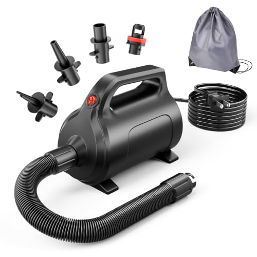 Electric Air Pump for Inflatables - 901-600W Quick-Fill Inflator & Deflator with 4 Nozzles, Portable AC 110-120V