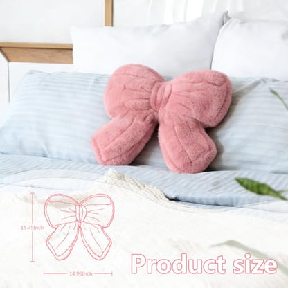 Pink Bow Shaped Throw Pillow - Cute Coquette Plush Cushion for Bedroom & Sofa Decor