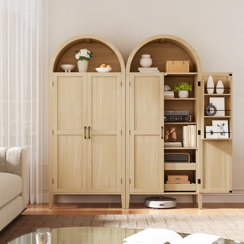 Tall Kitchen Pantry Cabinet with Arched Top and 2 Pull-Out Shelves - Oak