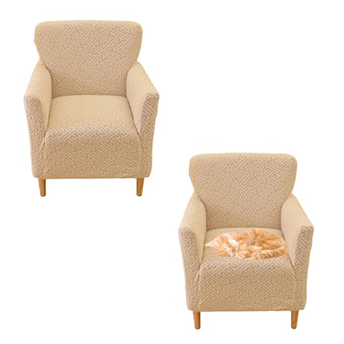Beige Armchair Slipcover Set of 2 - Small Club Chair Covers with Arms, Washable