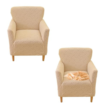 Beige Armchair Slipcover Set of 2 - Small Club Chair Covers with Arms, Washable