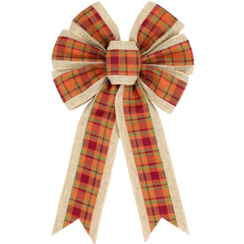 Fall Wreath Bow for Front Door and Holiday Decor - Plaid Thanksgiving Topper