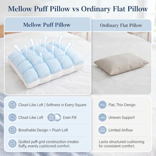 Baby Blue Fluffy Cloud Cooling Pillow with Ice Silk Cover for Sleep, Supportive & Machine Washable
